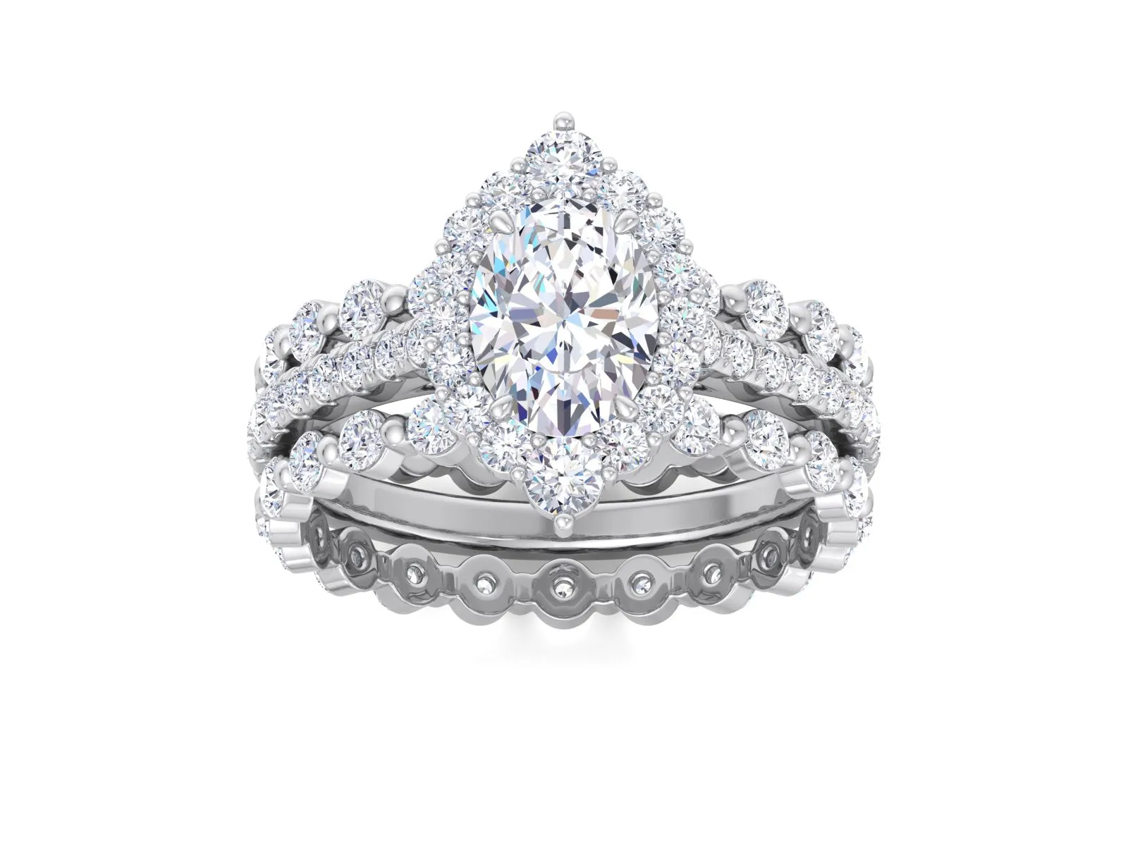 1.00 CT Oval Halo Moissanite Engagement Ring sets