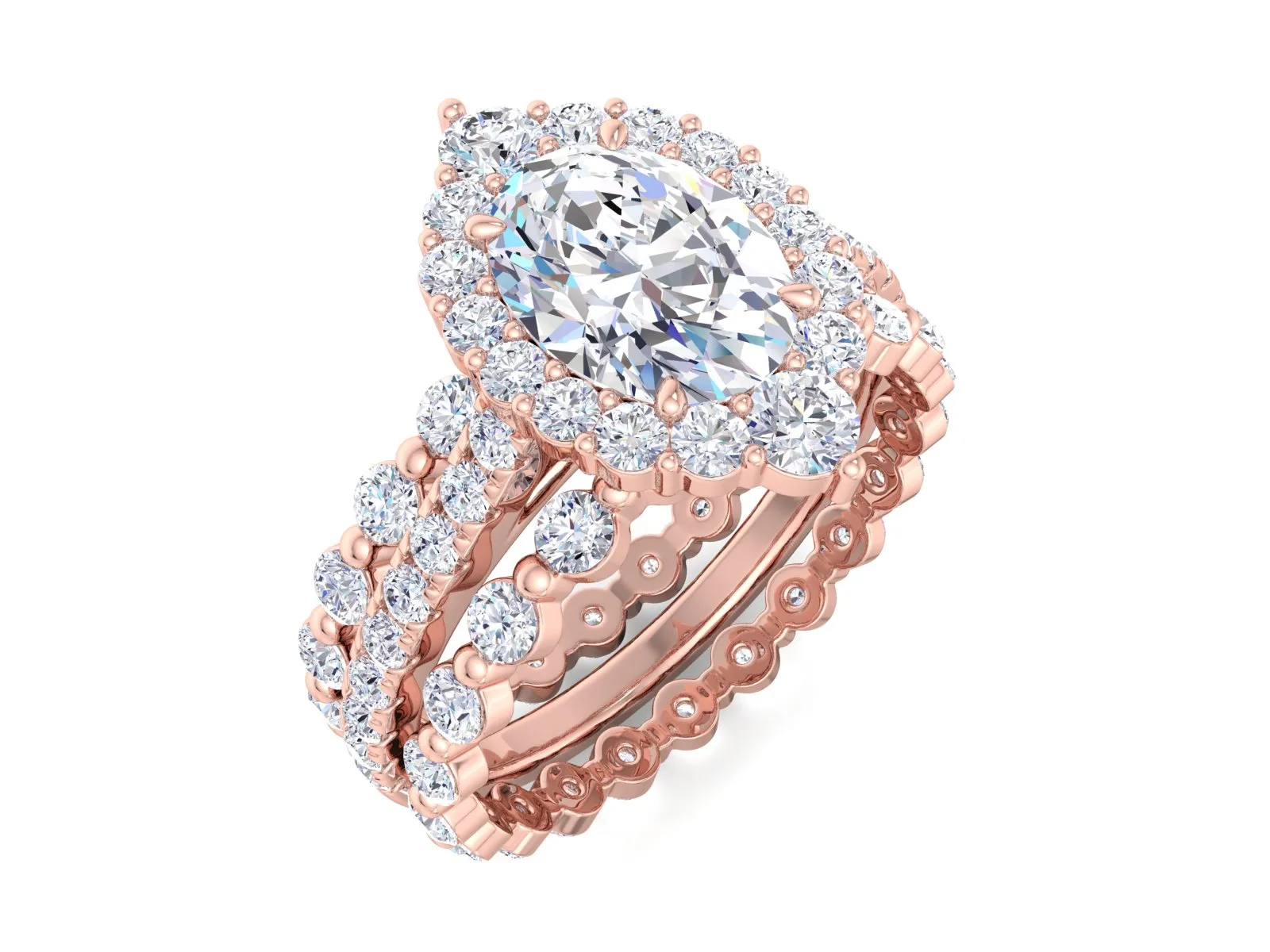 1.00 CT Oval Halo Moissanite Engagement Ring sets