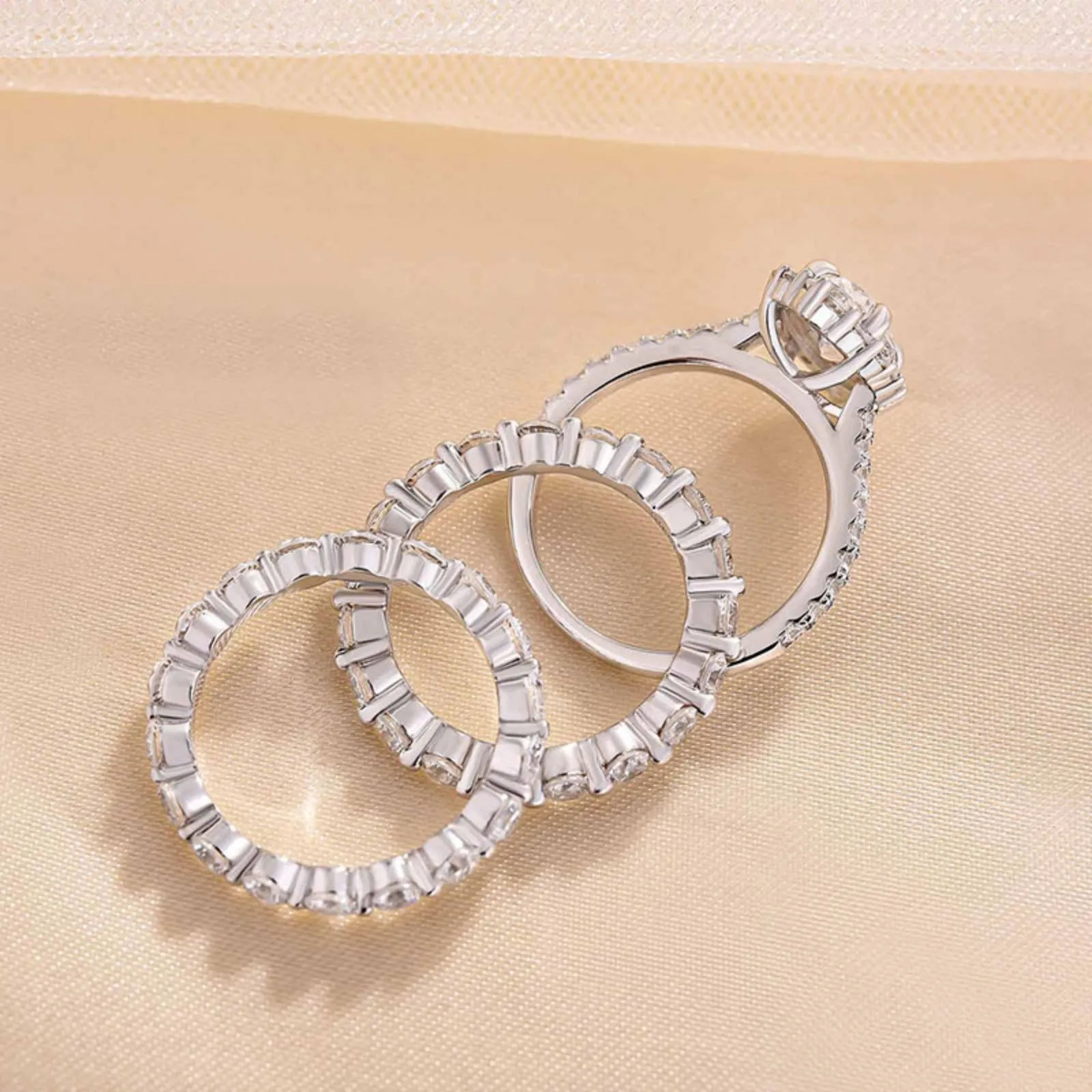1.00 CT Oval Halo Moissanite Engagement Ring sets