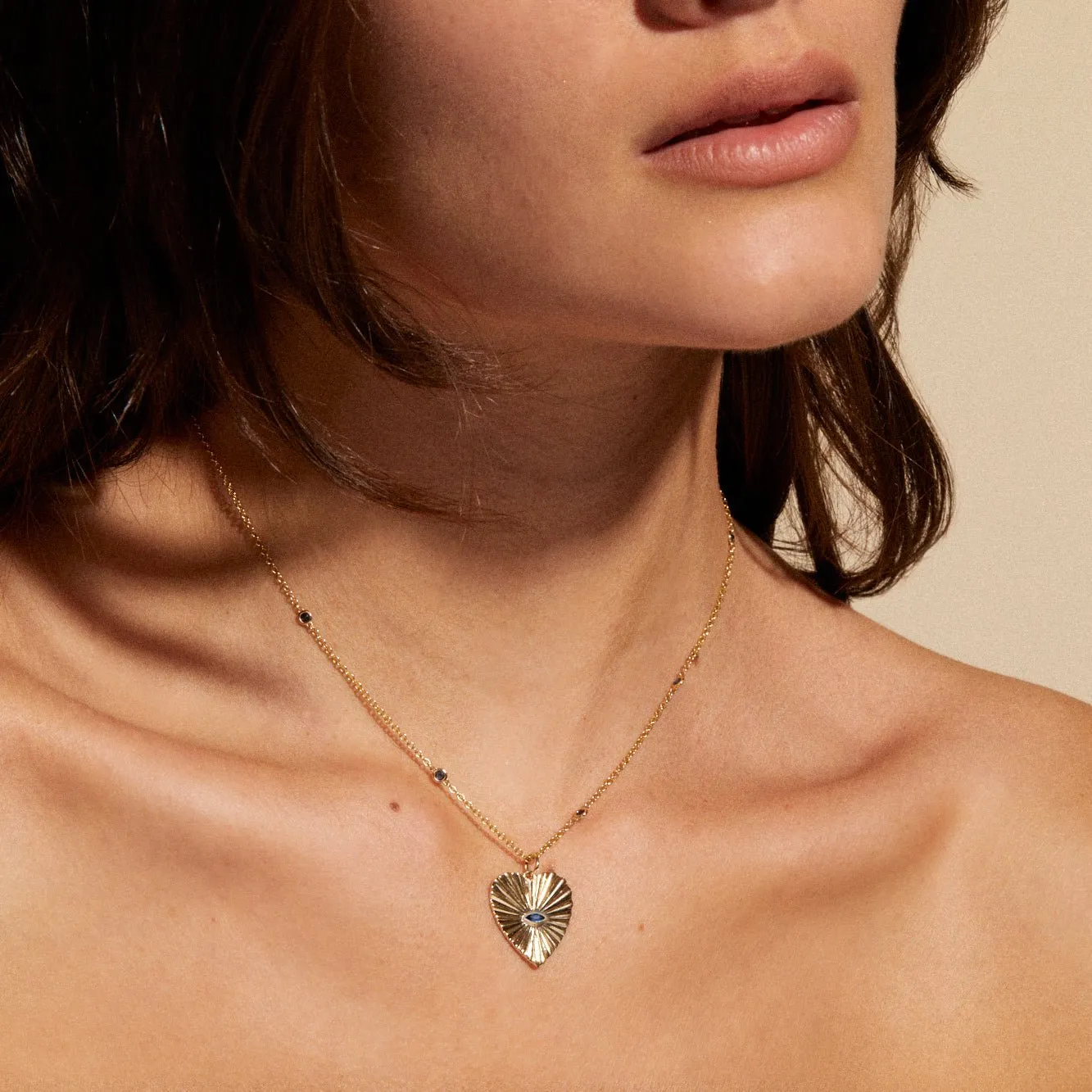 10K Large Sapphire Textured Heart Charm