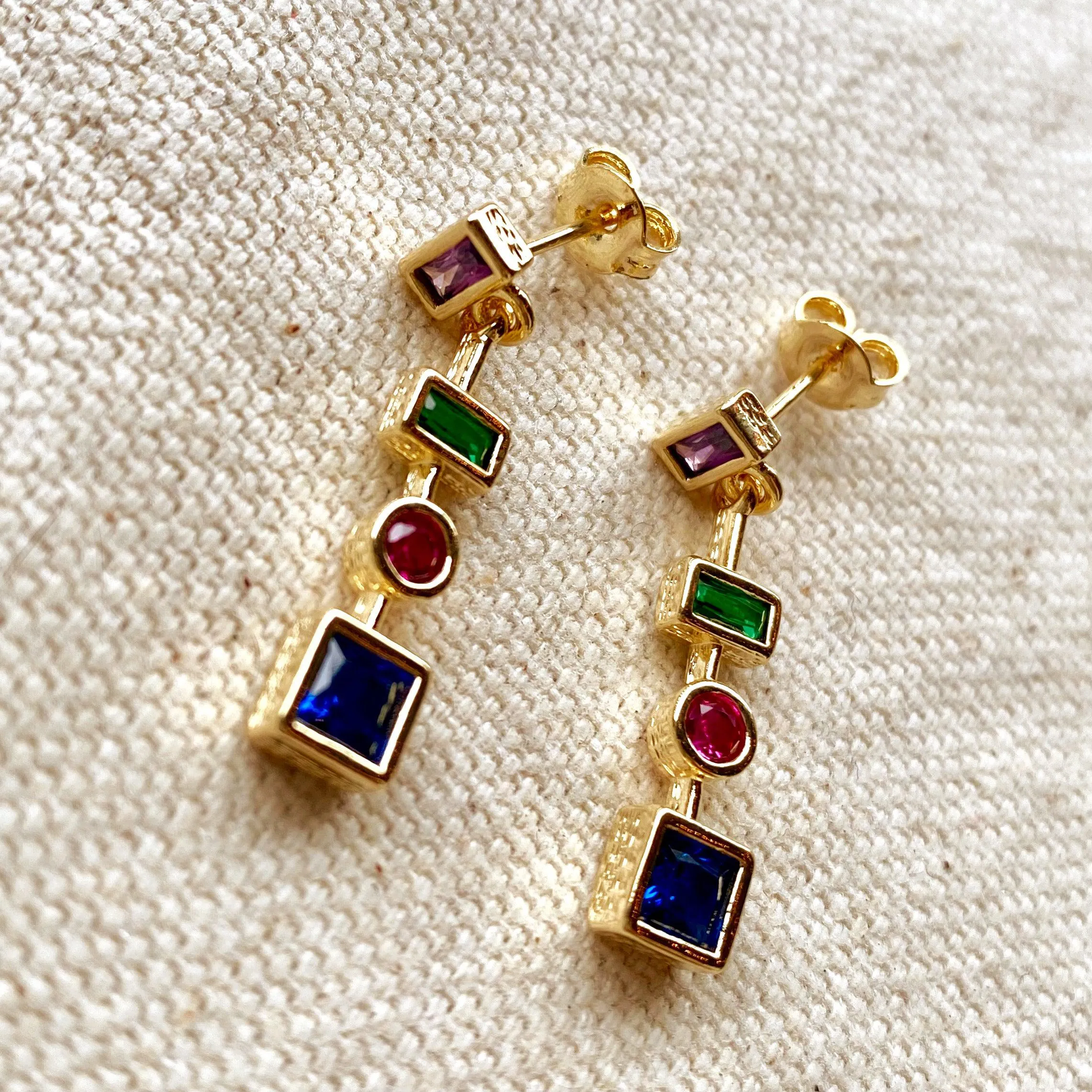 18k Gold Filled Multicolor Dangling Shapes Earring
