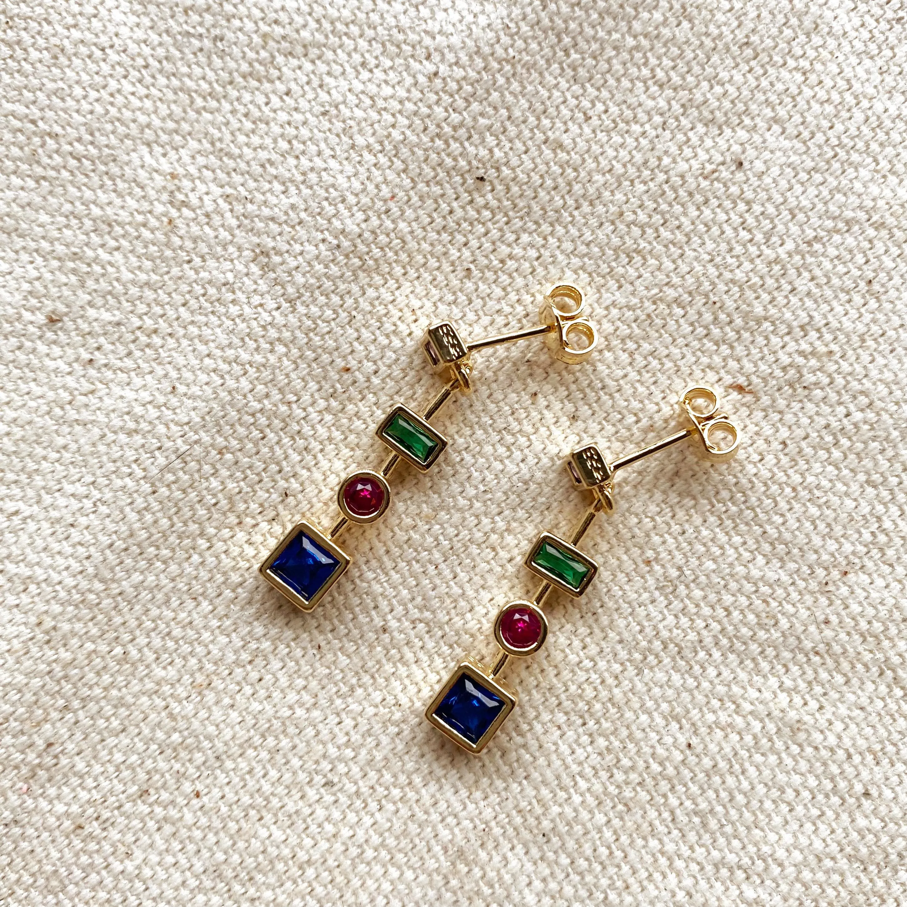 18k Gold Filled Multicolor Dangling Shapes Earring