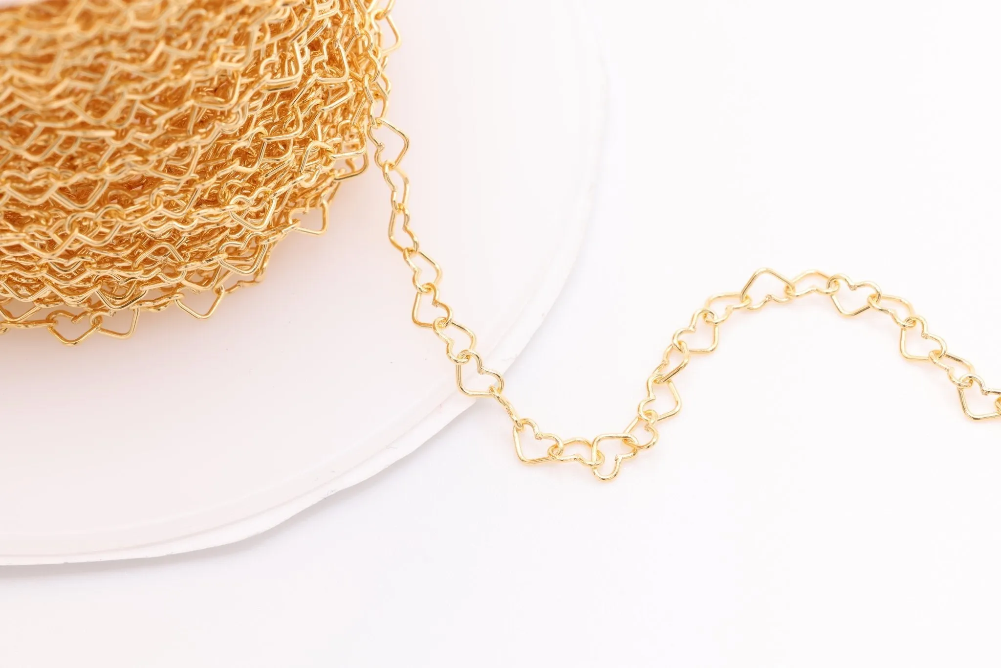 3.2mm Heart Chain, 925 Sterling Silver or 14K Gold-Filled, Heart Cable Chain Wholesale Jewelry Making