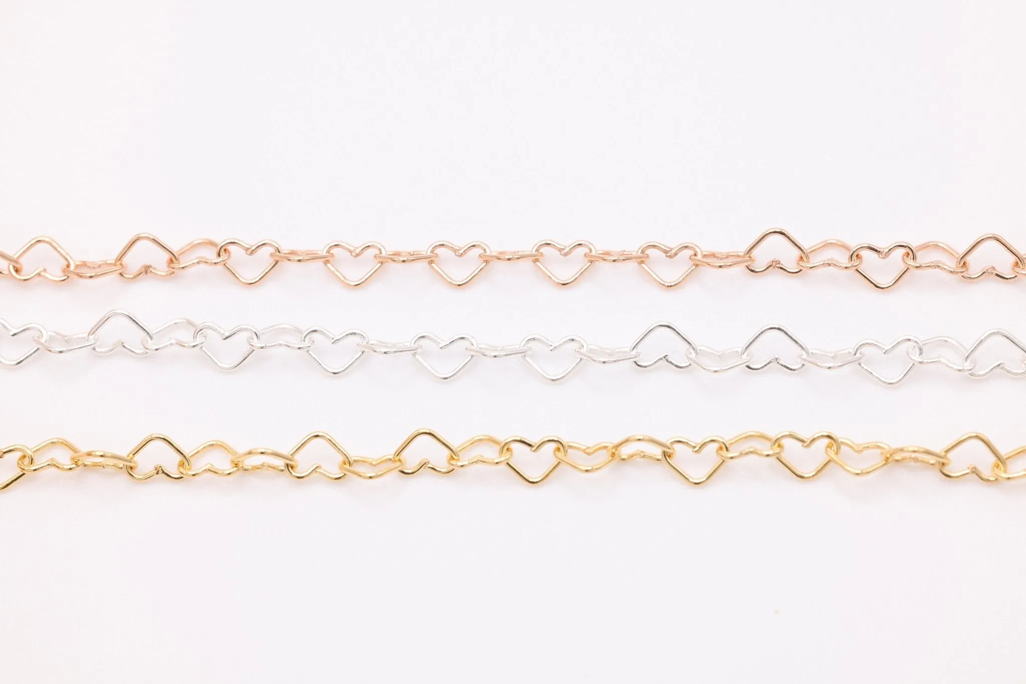 3.2mm Heart Chain, 925 Sterling Silver or 14K Gold-Filled, Heart Cable Chain Wholesale Jewelry Making