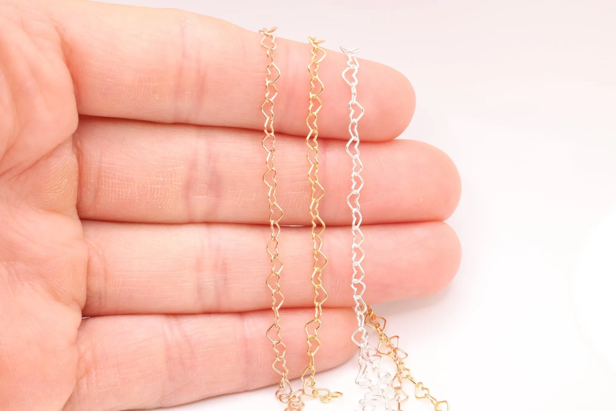3.2mm Heart Chain, 925 Sterling Silver or 14K Gold-Filled, Heart Cable Chain Wholesale Jewelry Making