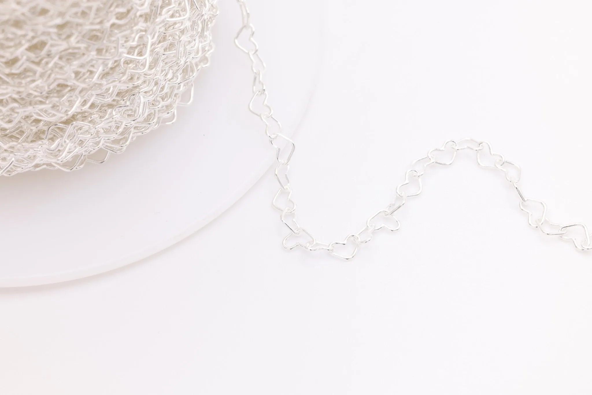 3.2mm Heart Chain, 925 Sterling Silver or 14K Gold-Filled, Heart Cable Chain Wholesale Jewelry Making