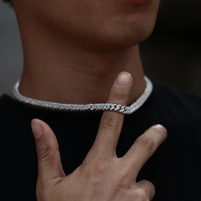 6mm S925 Sterling Silver Iced Out Box Clasp Necklace