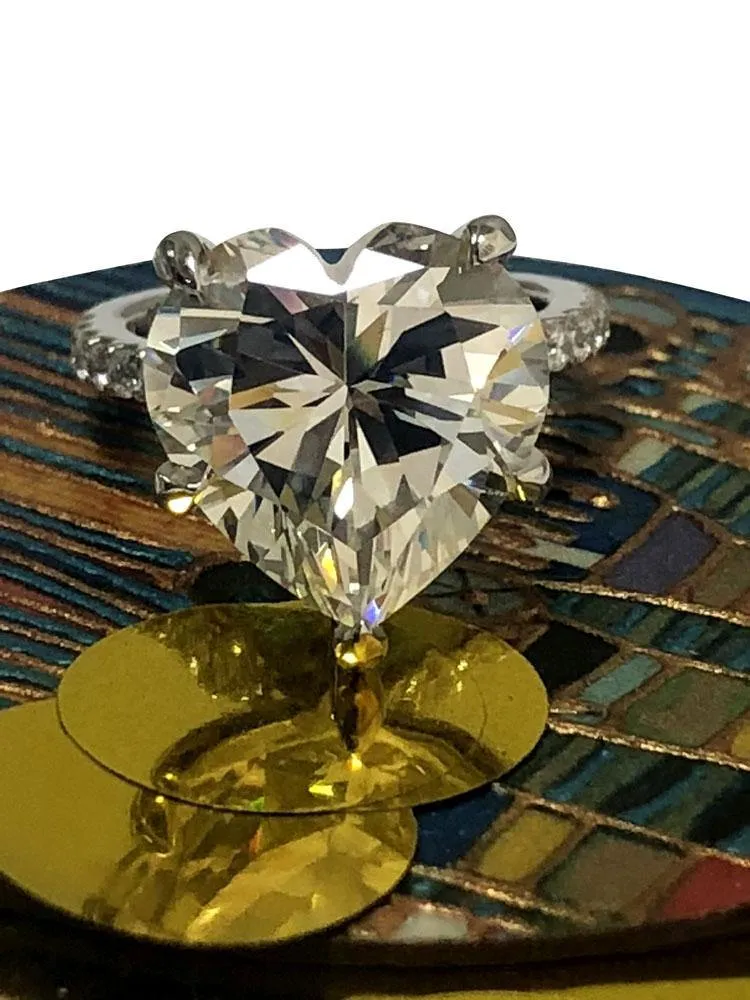 7 carat Heart shape Cubic Zirconia Engagement ring 14K White gold