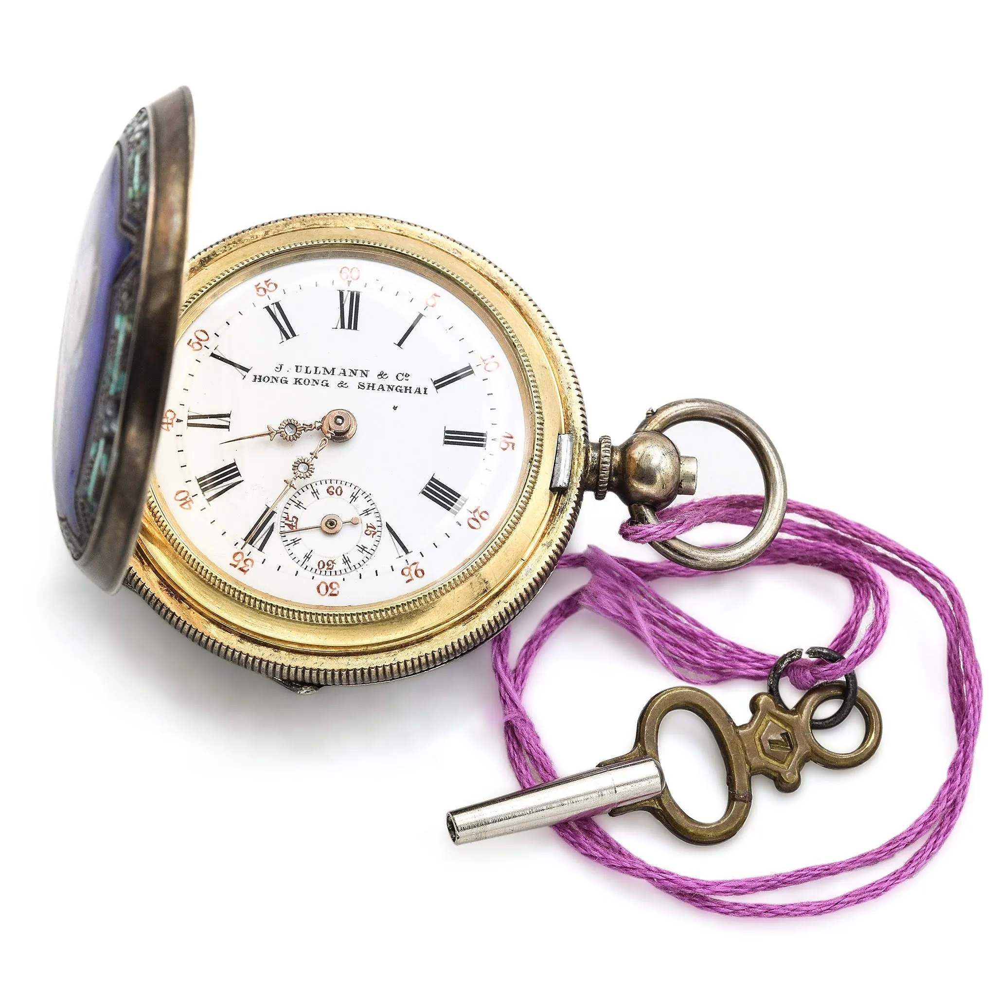 Antique J Ullmann & Co. Enamel Pocket Watch Silver Gilt
