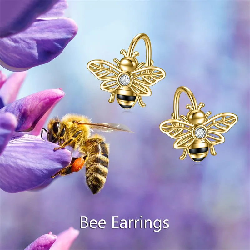Bee Earrings Sterling Silver Bumble Bee Gold Plated Hoop Earrings Leverback Dangle Earrings for Women Jewelry Gifts for Women Girls