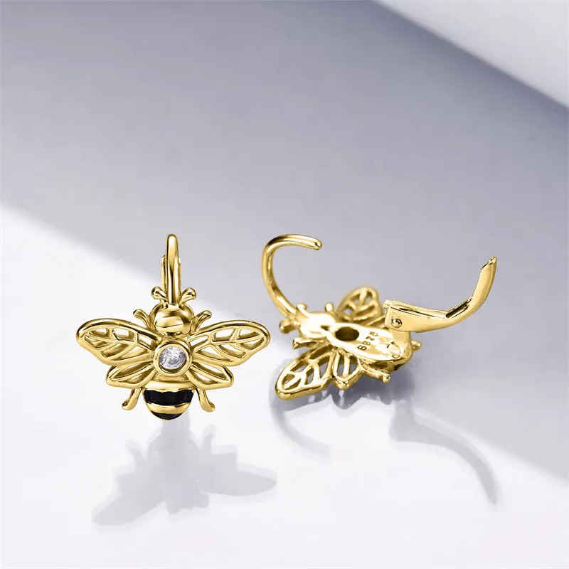 Bee Earrings Sterling Silver Bumble Bee Gold Plated Hoop Earrings Leverback Dangle Earrings for Women Jewelry Gifts for Women Girls