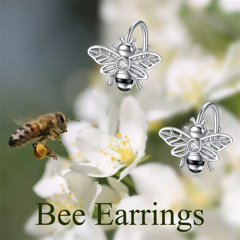 Bee Earrings Sterling Silver Bumble Bee Gold Plated Hoop Earrings Leverback Dangle Earrings for Women Jewelry Gifts for Women Girls