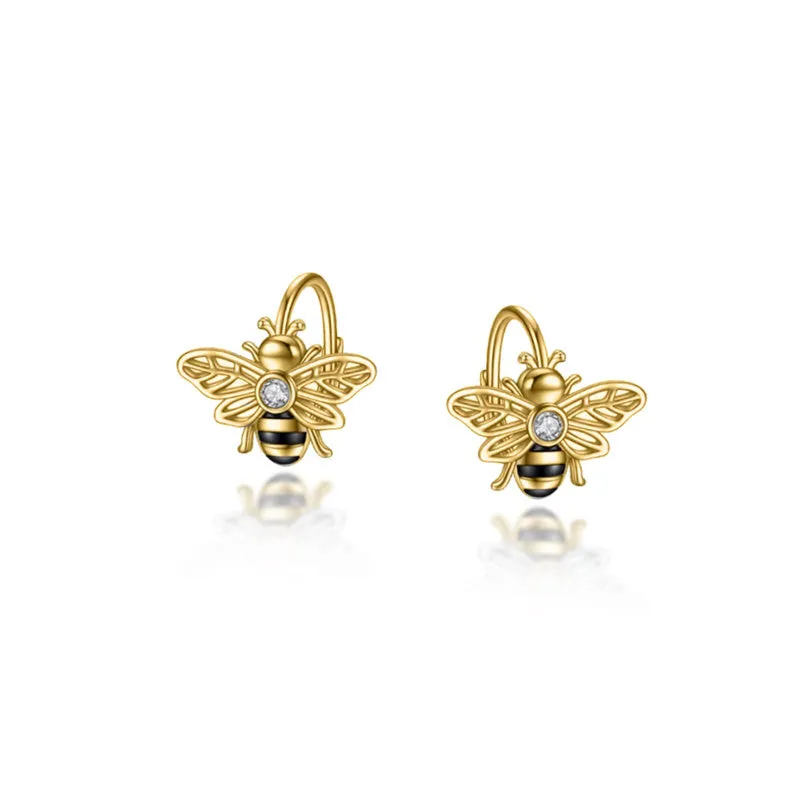 Bee Earrings Sterling Silver Bumble Bee Gold Plated Hoop Earrings Leverback Dangle Earrings for Women Jewelry Gifts for Women Girls