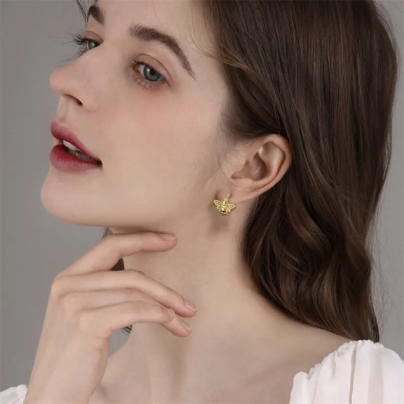 Bee Earrings Sterling Silver Bumble Bee Gold Plated Hoop Earrings Leverback Dangle Earrings for Women Jewelry Gifts for Women Girls
