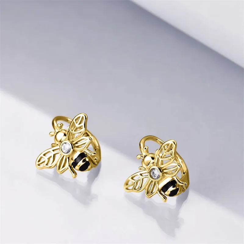 Bee Earrings Sterling Silver Bumble Bee Gold Plated Hoop Earrings Leverback Dangle Earrings for Women Jewelry Gifts for Women Girls