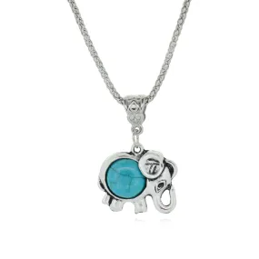Classic Elephant Collares Vintage Turquoise Silver Color Jewelry Fashion Crystal Pendant Statement Chain Necklace for Women