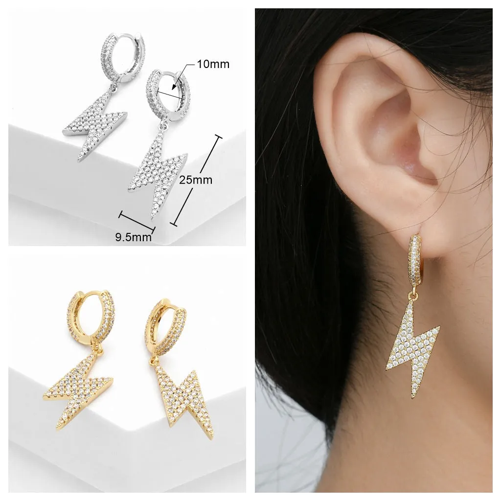 Dangle Lightning Bolt One-Touch Huggie Hoop Earrings
