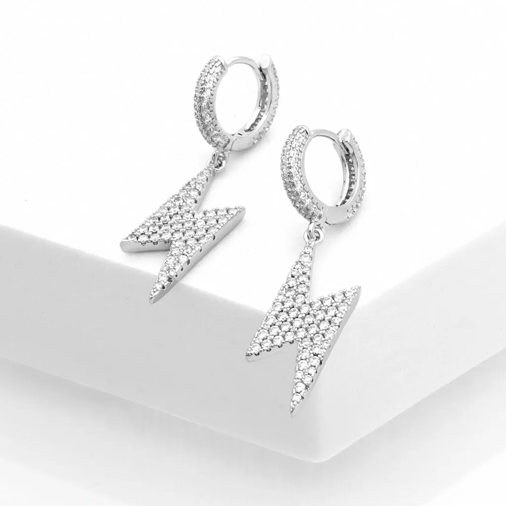 Dangle Lightning Bolt One-Touch Huggie Hoop Earrings