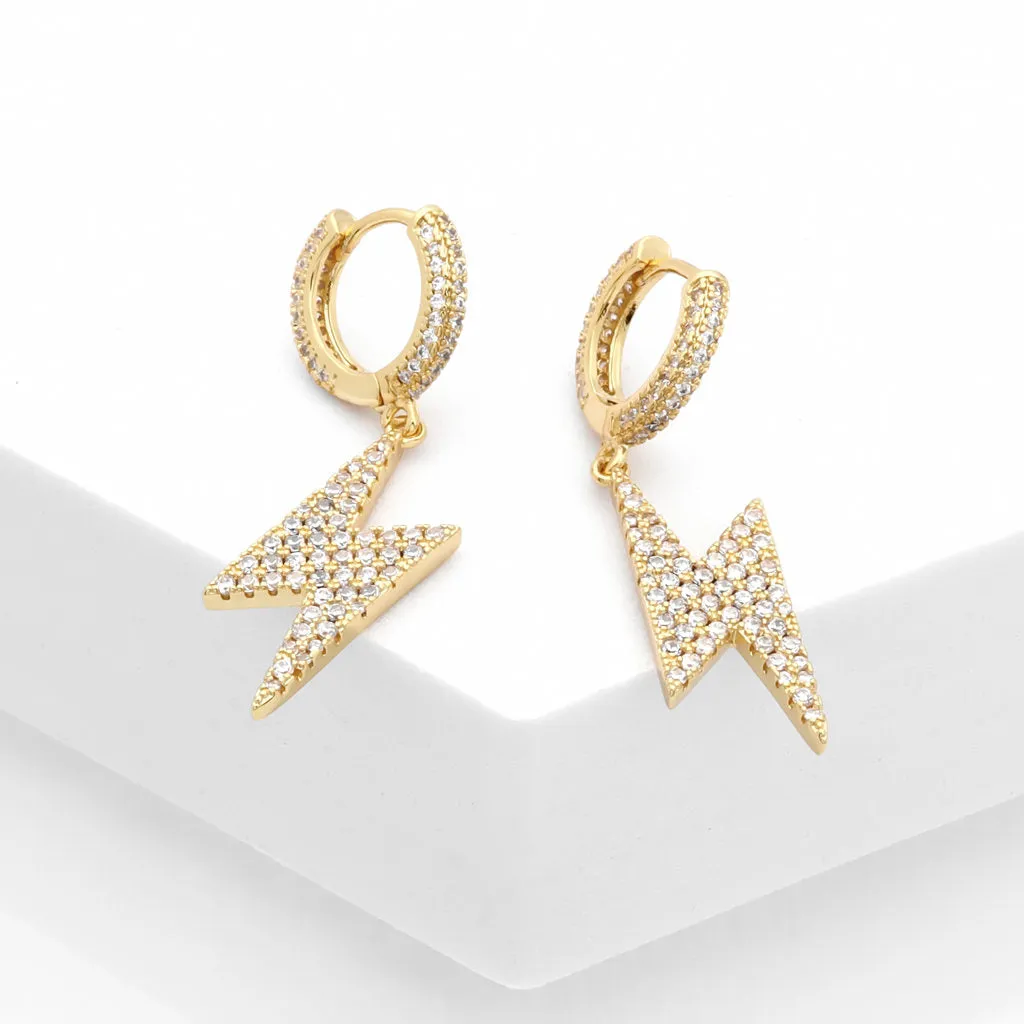 Dangle Lightning Bolt One-Touch Huggie Hoop Earrings