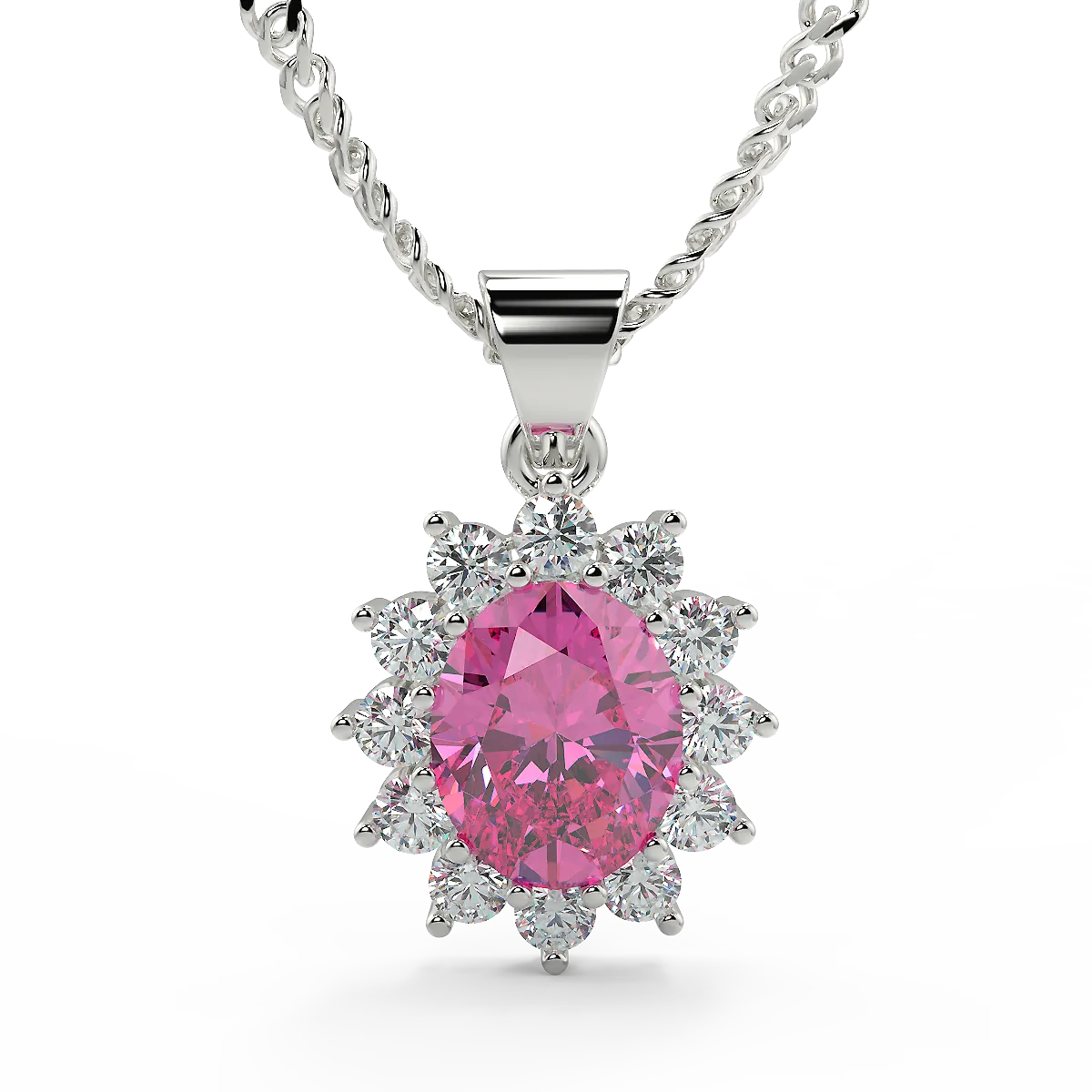 Elegant Pink Zircon Embellished Necklace (925 Sterling Silver)