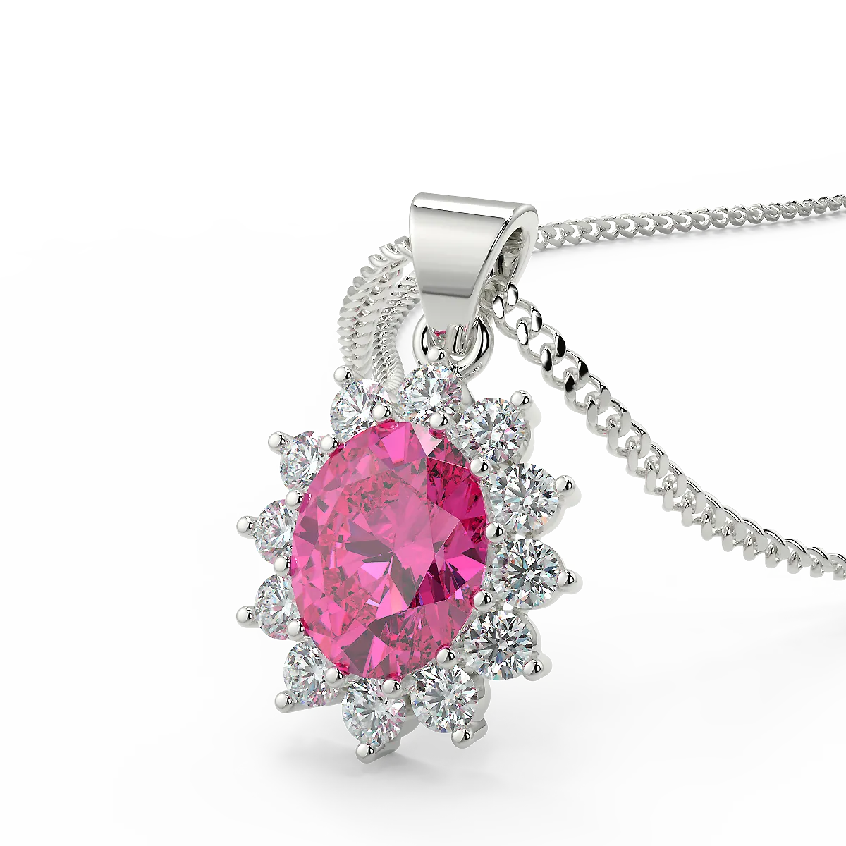 Elegant Pink Zircon Embellished Necklace (925 Sterling Silver)