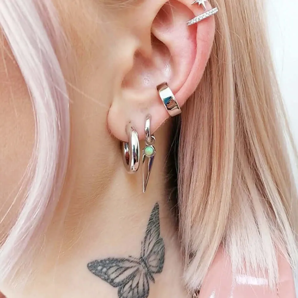 Geometric Triangle Opal Huggie Earrings