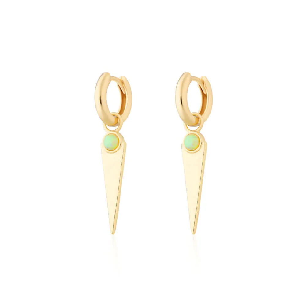 Geometric Triangle Opal Huggie Earrings