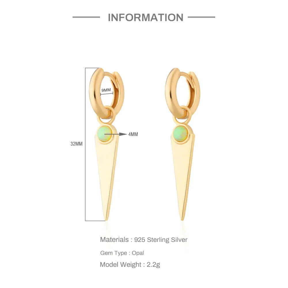 Geometric Triangle Opal Huggie Earrings