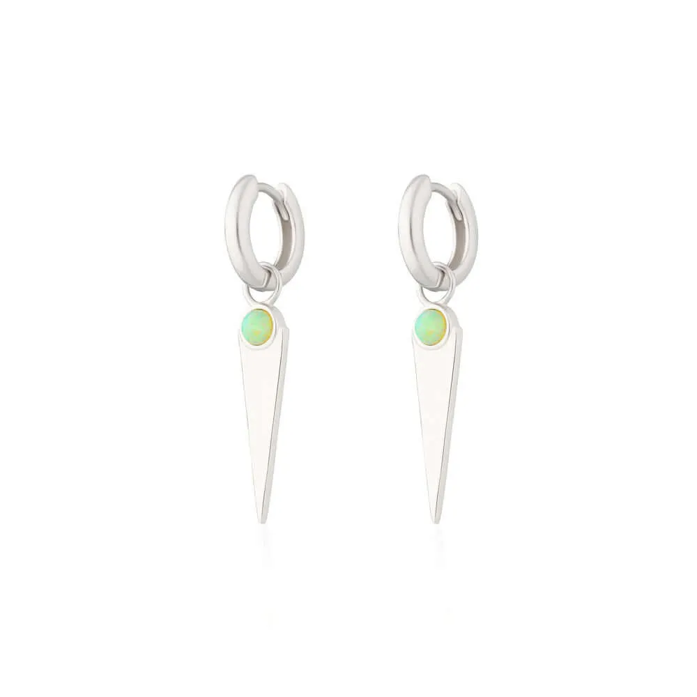 Geometric Triangle Opal Huggie Earrings