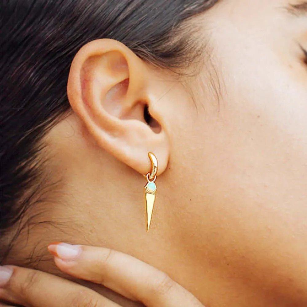 Geometric Triangle Opal Huggie Earrings