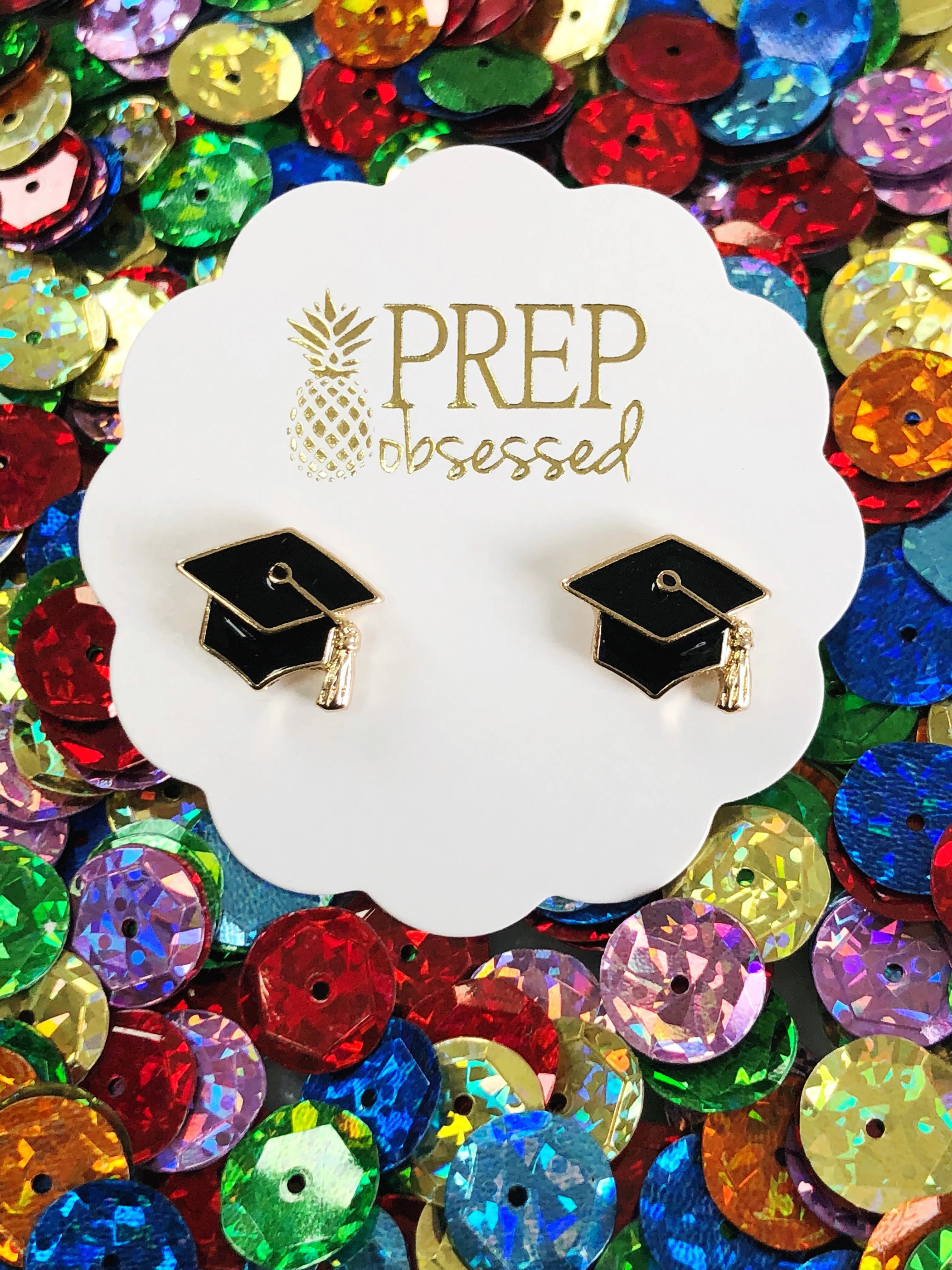 Graduation Cap Signature Enamel Studs by Prep Obsessed