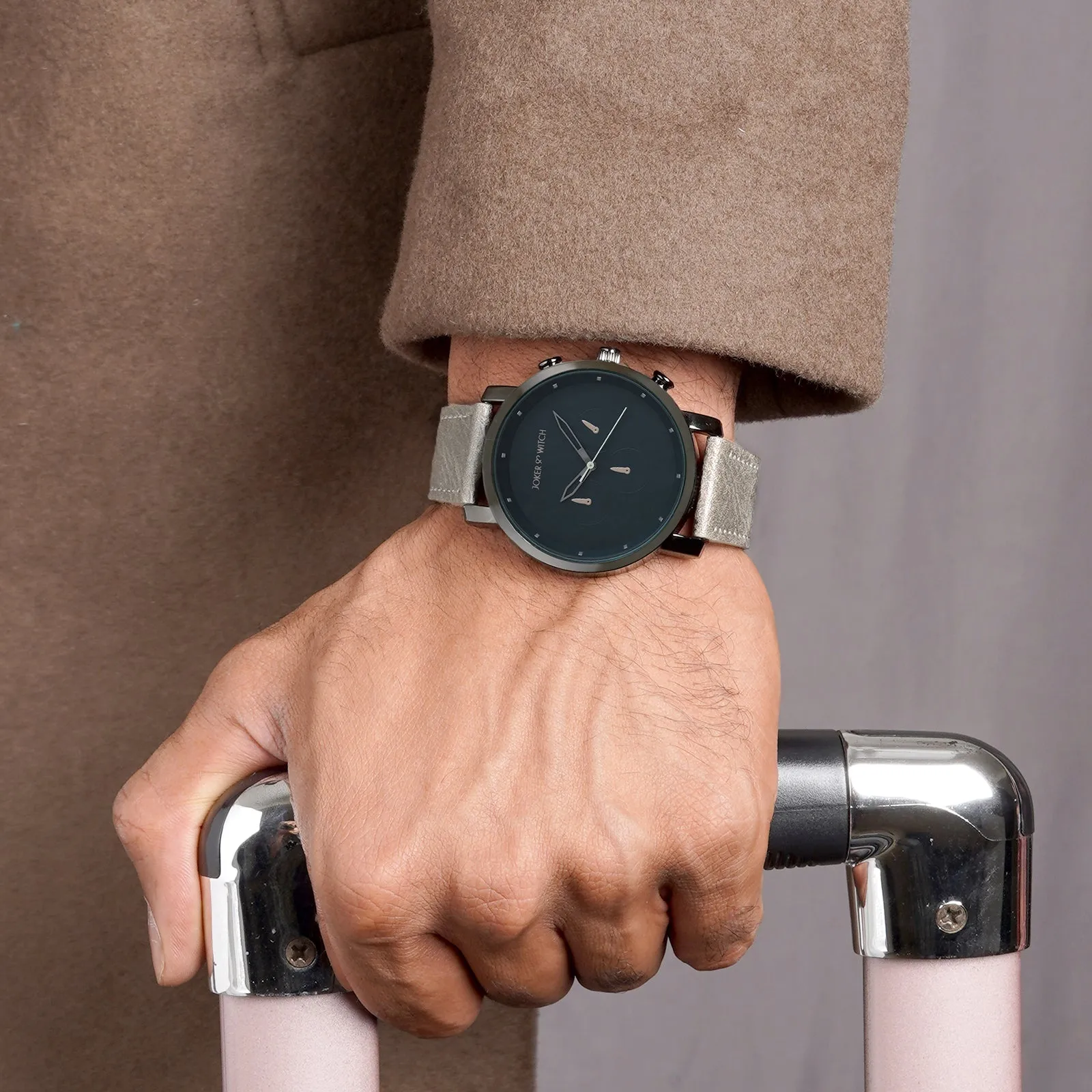Hudson Blue Dial Light Grey PU Strap Watch