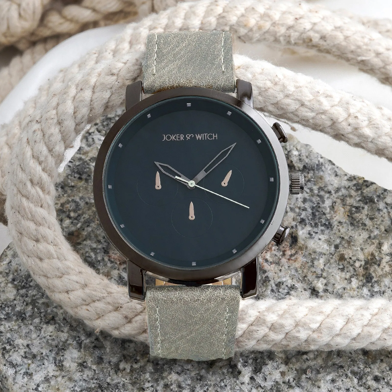 Hudson Blue Dial Light Grey PU Strap Watch