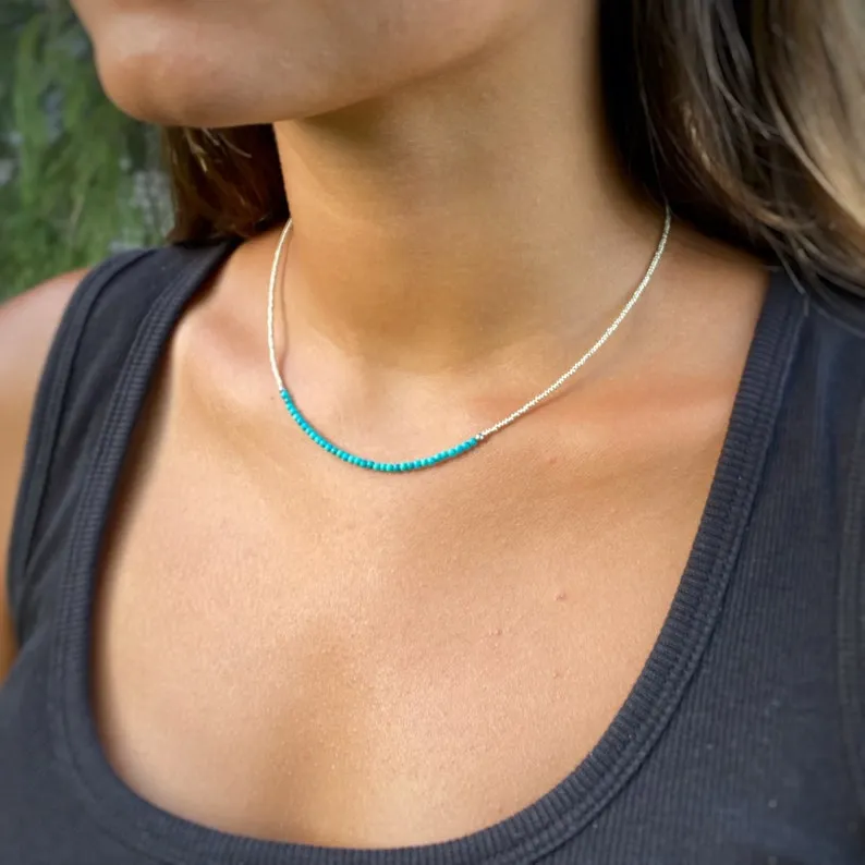 Minimalist Silver and Turquoise Necklace, Tiny Layering Necklace