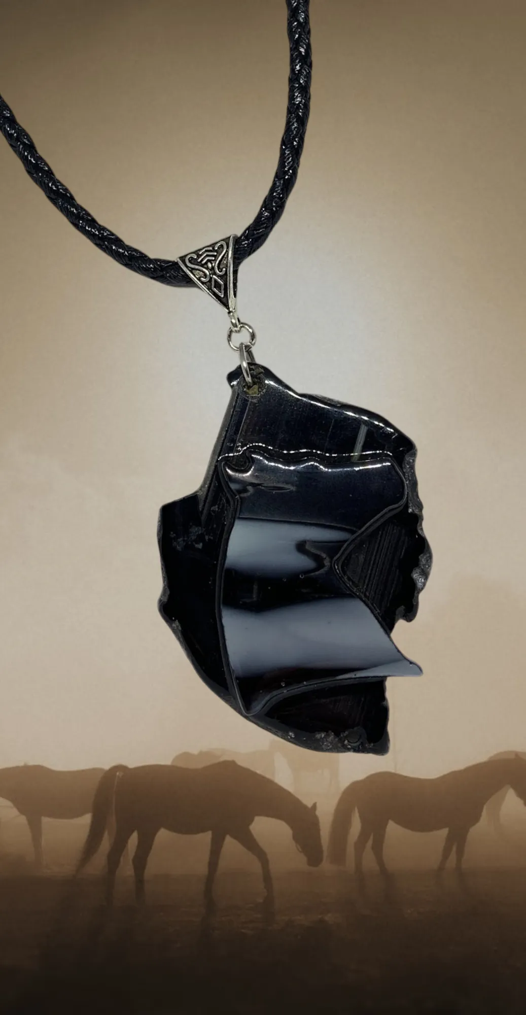 One-of-a-Kind Black Agate Horse Pendant Necklace | Protective & Adjustable