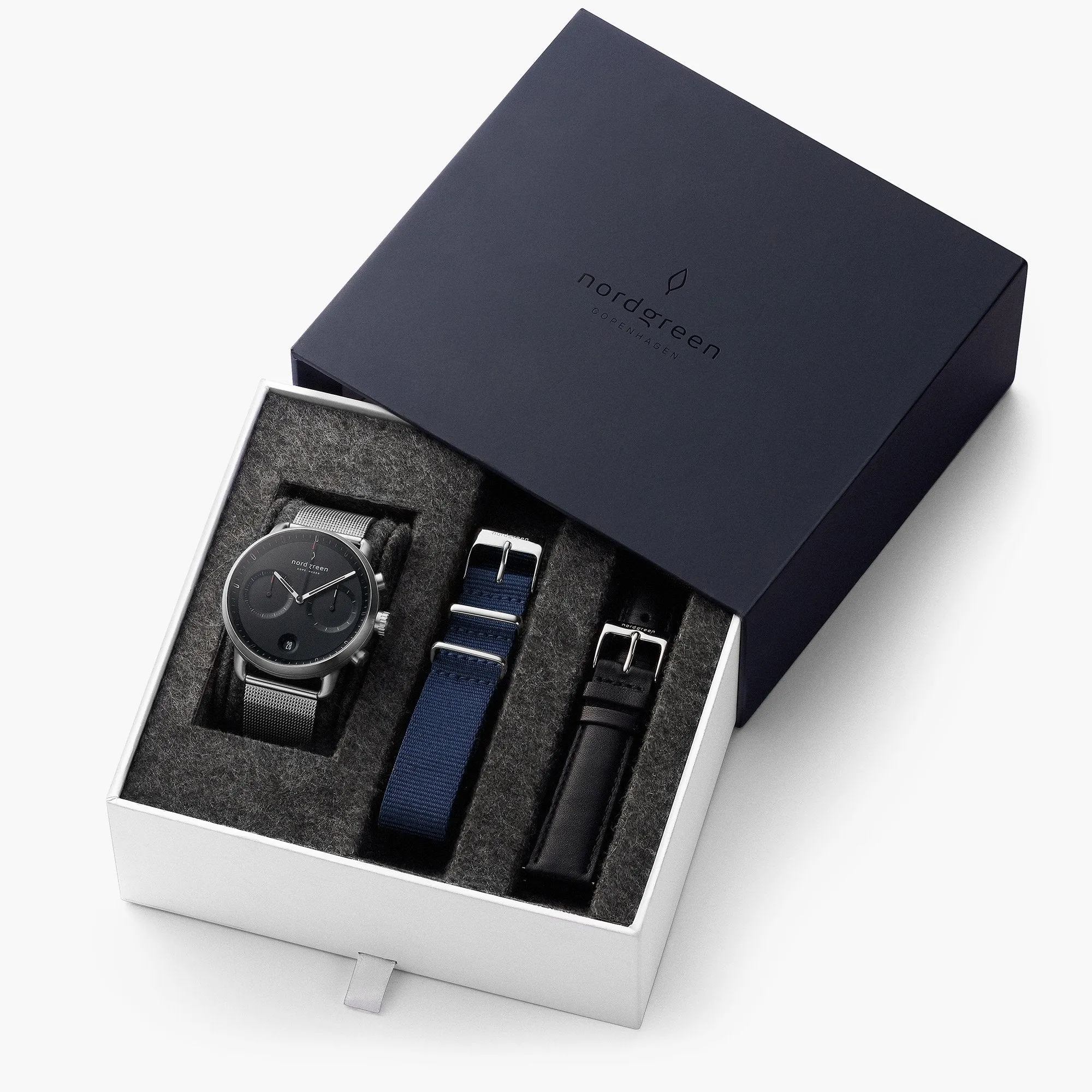 Pioneer - BUNDLE Black Dial Silver  | Silver Mesh / Navy Nylon / Black Leather Strap