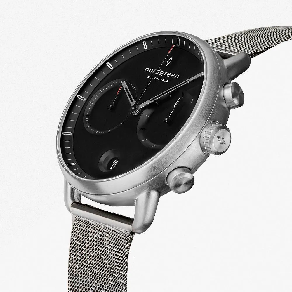 Pioneer - BUNDLE Black Dial Silver  | Silver Mesh / Navy Nylon / Black Leather Strap