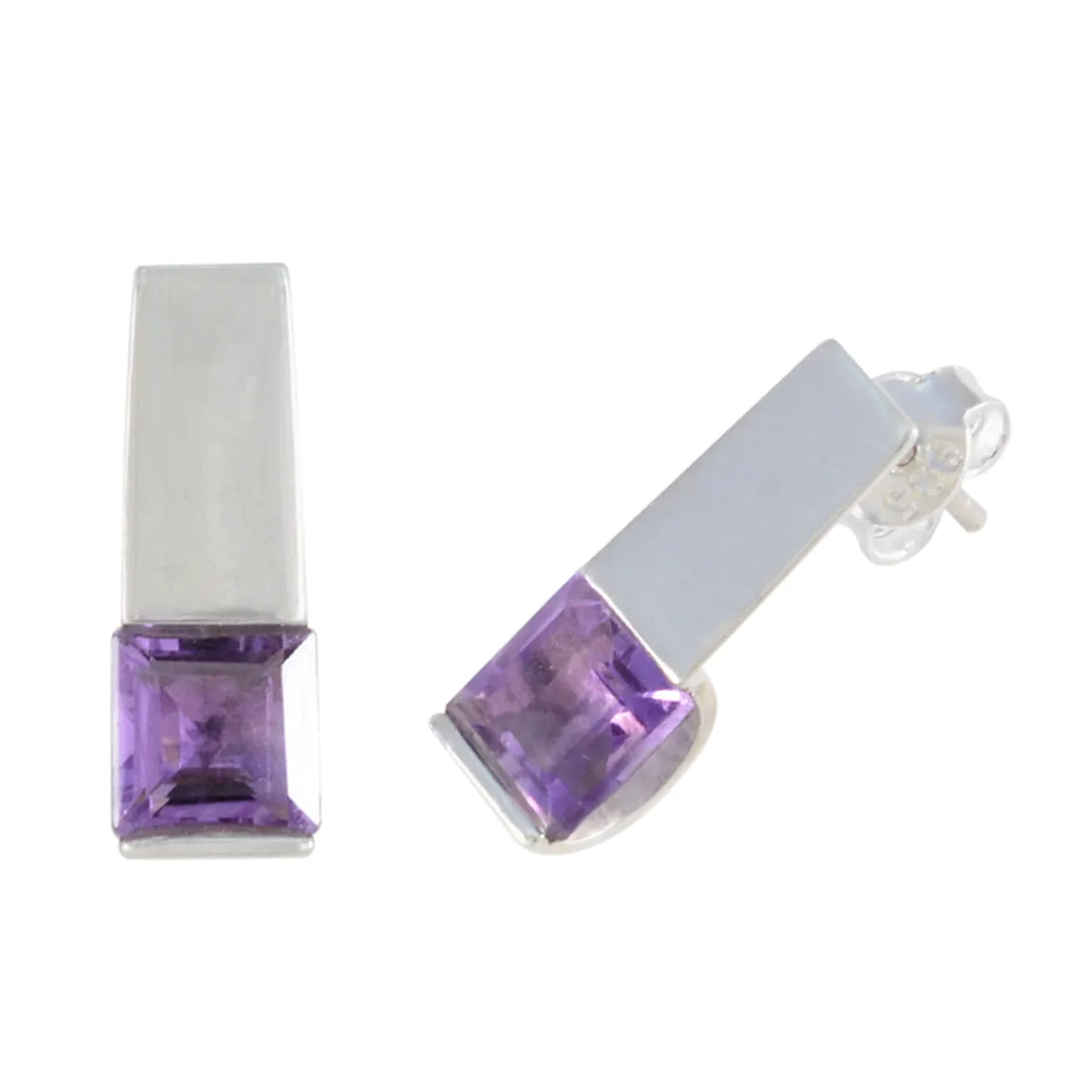 Riyo Beguiling Sterling Silver Earring For Lady Amethyst Earring Bezel Setting Purple Earring Stud Earring