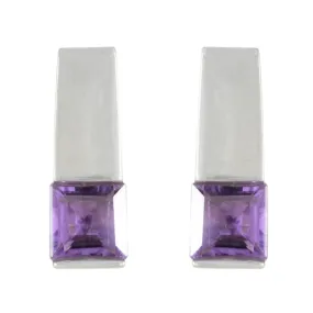 Riyo Beguiling Sterling Silver Earring For Lady Amethyst Earring Bezel Setting Purple Earring Stud Earring