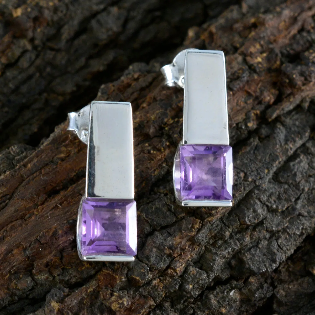 Riyo Beguiling Sterling Silver Earring For Lady Amethyst Earring Bezel Setting Purple Earring Stud Earring