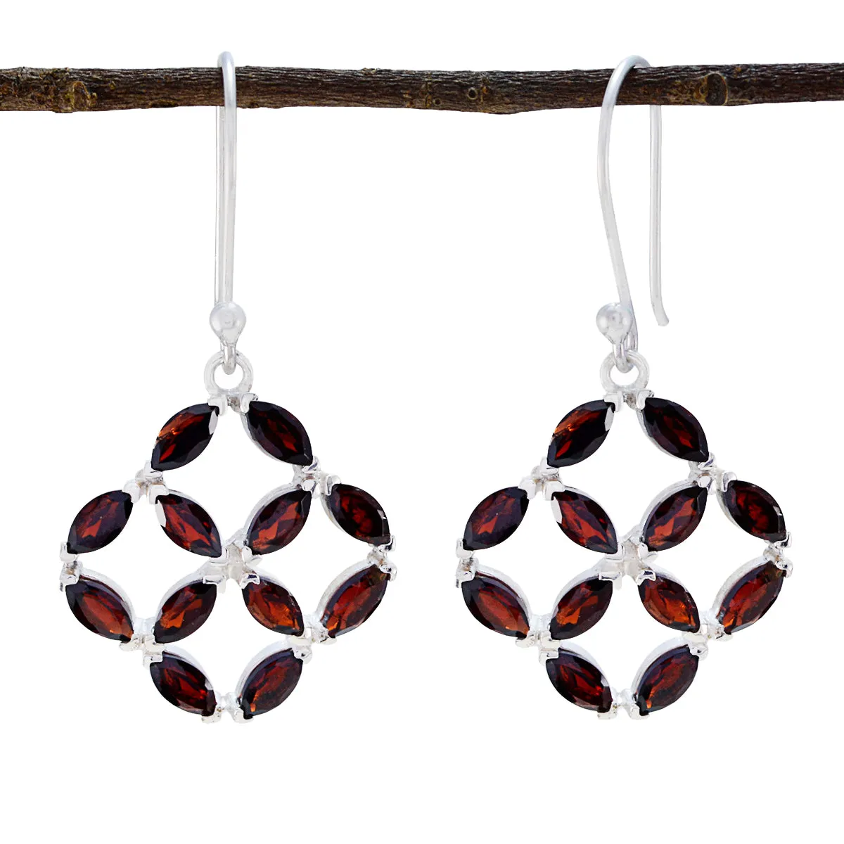 Riyo Genuine Gems Marquise Faceted Red Garnet Silver Earring children day gift