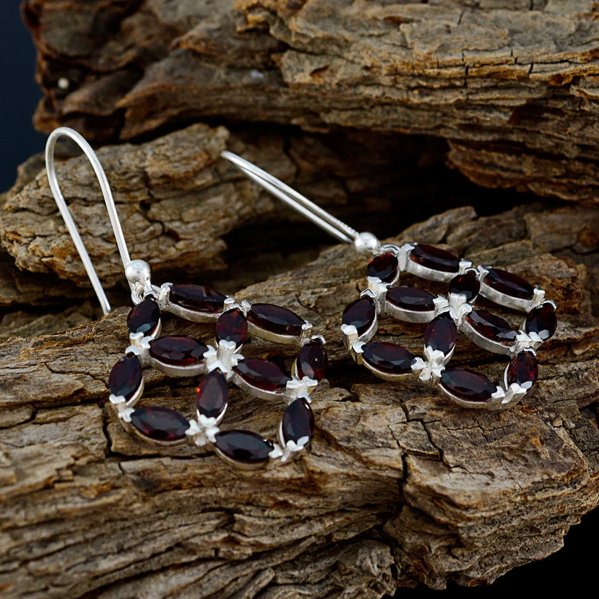 Riyo Genuine Gems Marquise Faceted Red Garnet Silver Earring children day gift