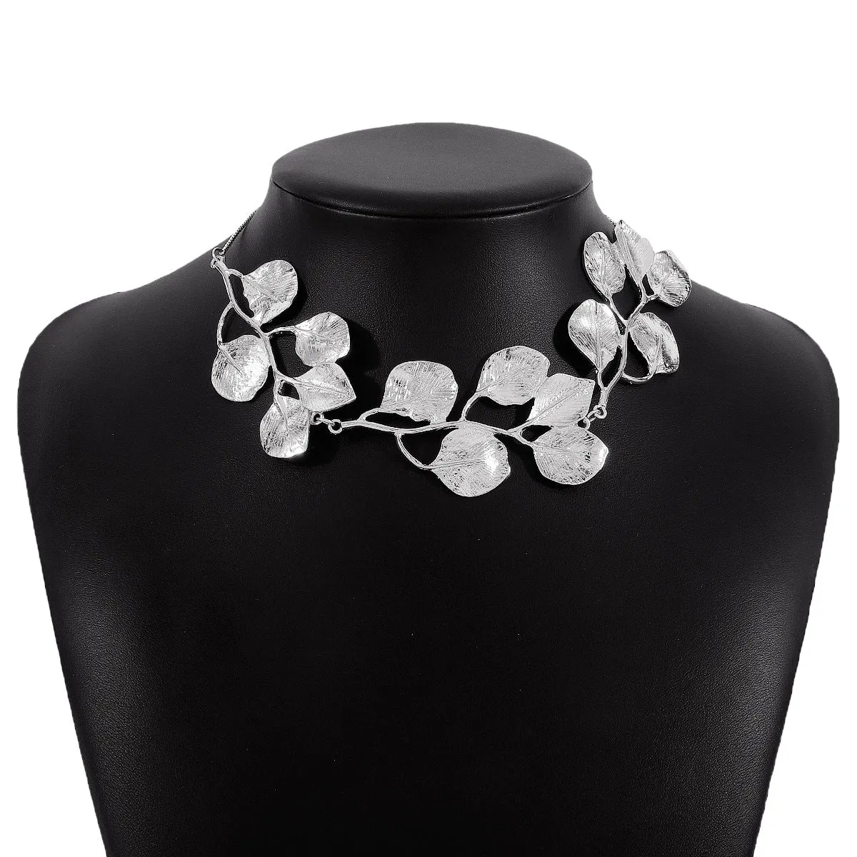 Silver Leaf Choker Necklace -jltn0700