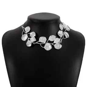 Silver Leaf Choker Necklace -jltn0700