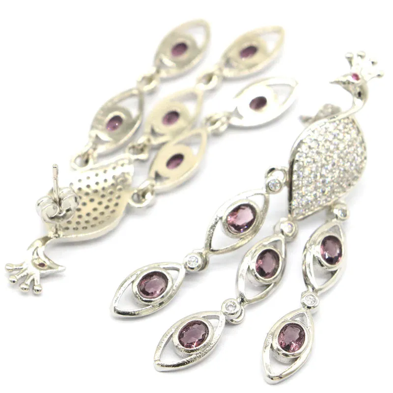 Sterling Silver Amethyst Tourmaline Big Peacock Earrings