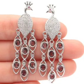 Sterling Silver Amethyst Tourmaline Big Peacock Earrings