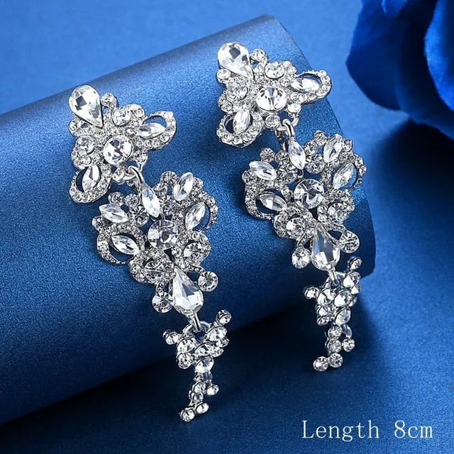 Stunning High Quality Rhinestone Long Crystal  Earrings