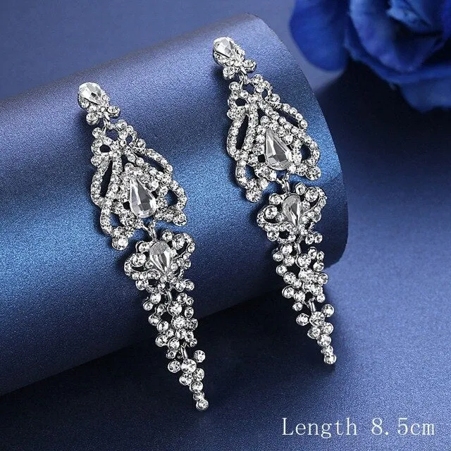 Stunning High Quality Rhinestone Long Crystal  Earrings