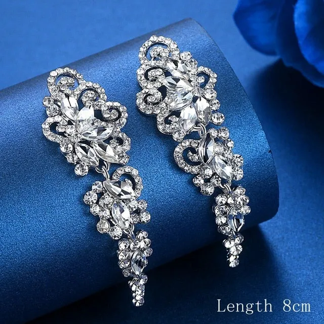 Stunning High Quality Rhinestone Long Crystal  Earrings