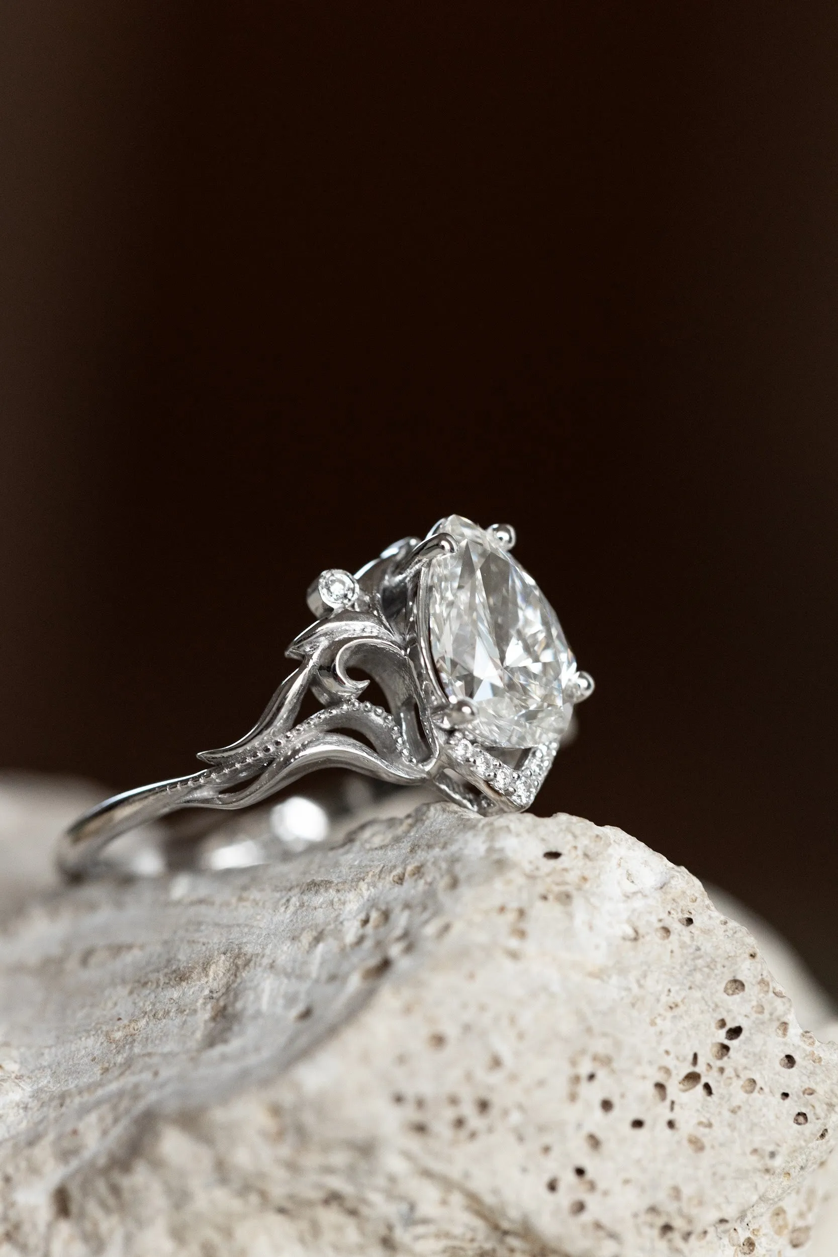 Teardrop lab grown diamond engagement ring, gold vintage inspired engagement ring / Lida small